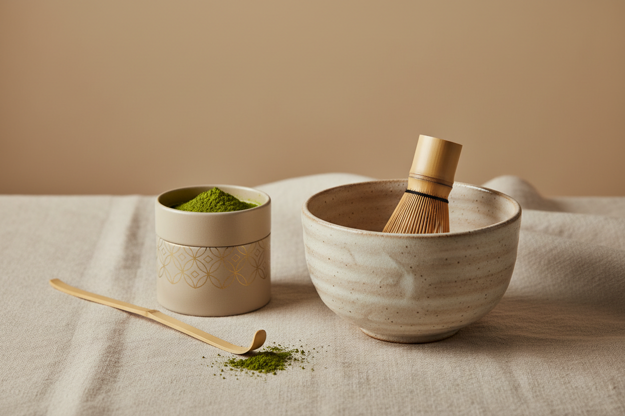 kit matcha premium raffiné élégant et simple en beige